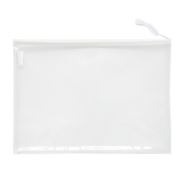 HS156 glossy front mesh pvc zip bag